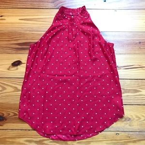 Ann Taylor Red White Polka Dot Sleeveless High Collar Blouse, NWT, XS